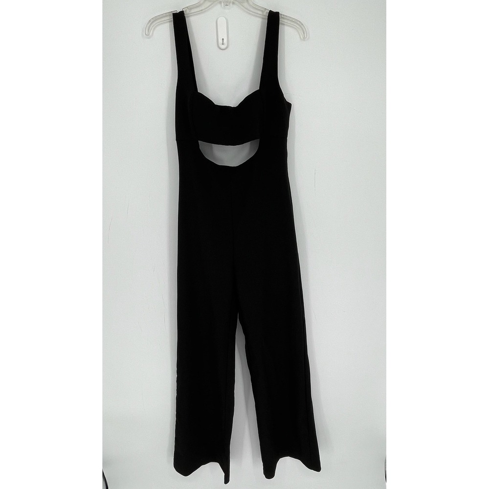 Zara Women's Black Cut Out Stretch Sleeveless Wide Leg One Piece Jumpsuit Size L